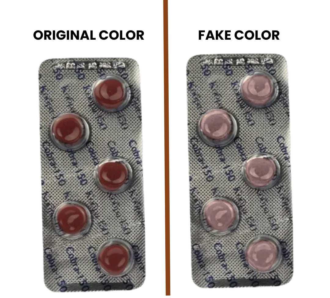 Black Cobra 150mg Original vs Fake Color